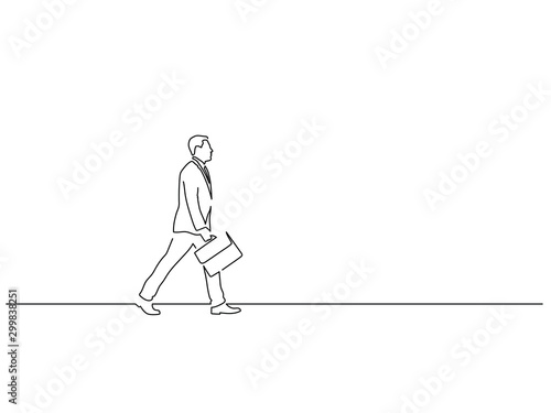 Businessman walking isolated line drawing, vector illustration design. Urban life collection.