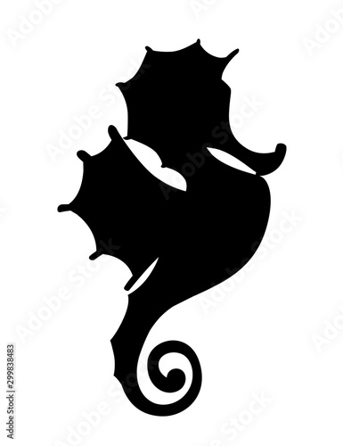 Black silhouette cute adorable seahorse cartoon sea animal design flat vector illustration isolated on white background
