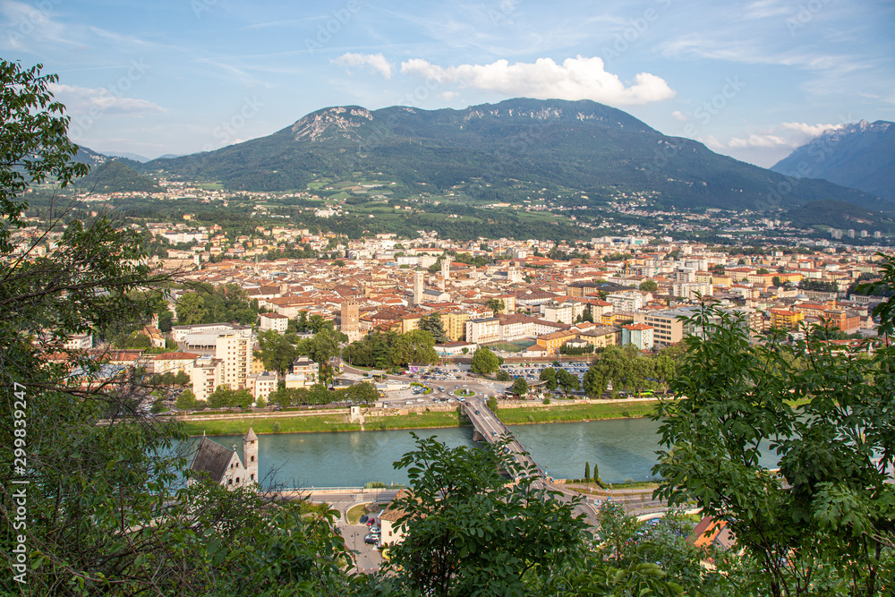 Trento (Italy) - Cityscape of the historic centre and river Adige from the top of Doss Trento overlooking the city