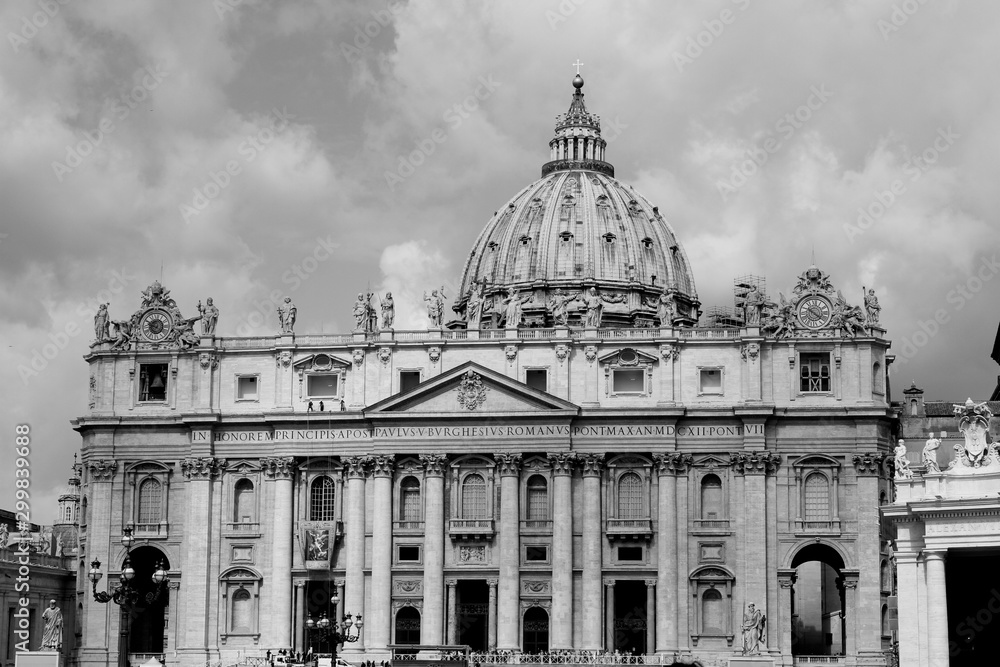 saint peters basilica in rome italy in black and white