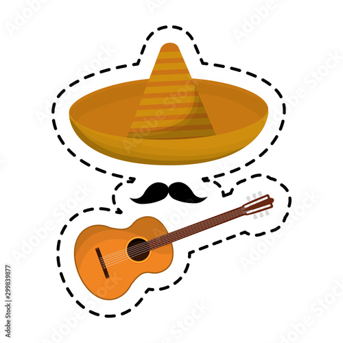 patch of guitar with hat mexican isolated icon