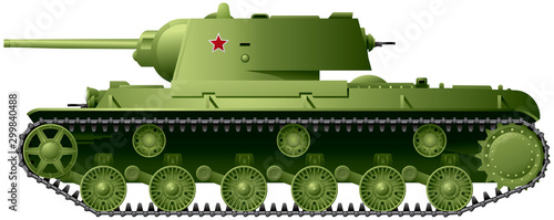 Tank, World War II Soviet heavy tank KV-1 from Kliment Voroshilov KV tank series, took part in Moscow, Leningrad and Stalingrad battles, weapon realistic vector illustration based on ISU-122 photo 