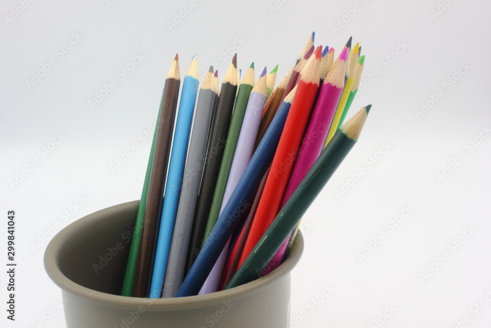 color pencils in cup isolated on white color pencils in cup isolated on white