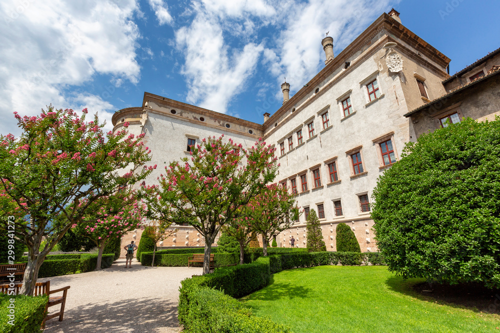 TRENTO, ITALY - JULY 19, 2019 - The Buonconsiglio Castle is the most important castle in Trentino, residence of the Prince Bishops and symbol of the city of Trento.