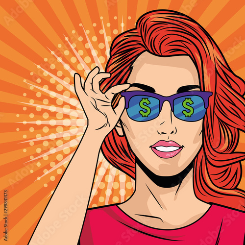 young girl with sunglasses pop art style character