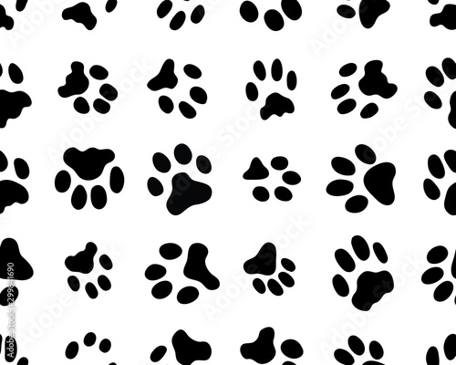 Black trace of cats on white background, seamless vector wallpaper 