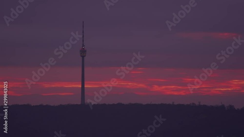 The Fernsehturn Stuttgart is the first TV built from concrete in 1956. Beautiful scenery shot on 01 November 2019 right before sunrise. photo