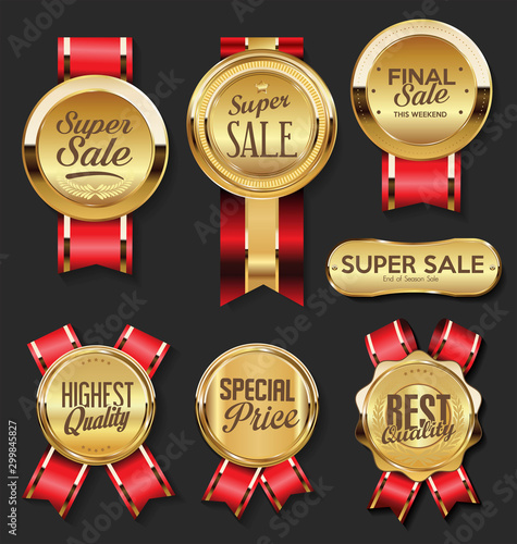 Gold medal with red ribbons super sale collection