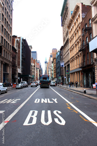New York, New York, USA October 6, 2016 View of the road and a departing bus, Soho in Manhattan. © Vered Ateer