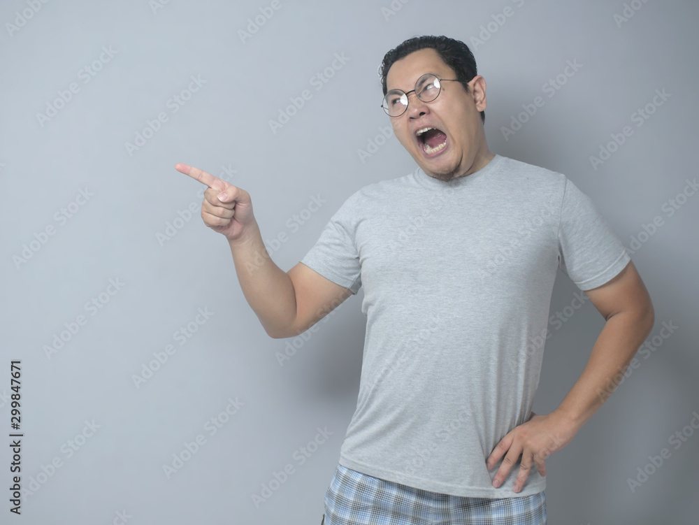 Angry Man Giving Warn, Pointing to the Side Angry Man Giving Warn, Pointing to the Side