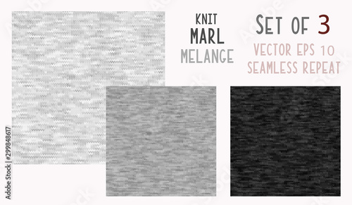 Black Grey Marl Knit Melange. Heathered Texture Background. Faux Knitted Fabric.  T Shirt Wool Knitting Style. Seamless Vector Pattern. Two Tone Space Dye for Textile Effect. Vector EPS 10 Tile Repeat photo