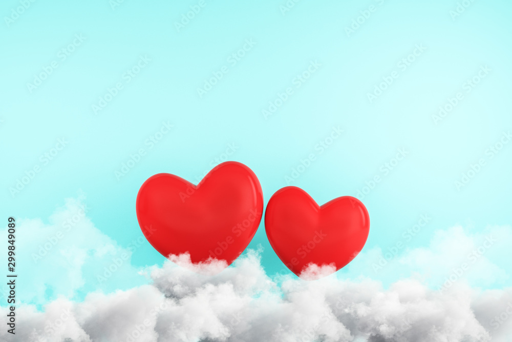 Creative red hearts on blue background