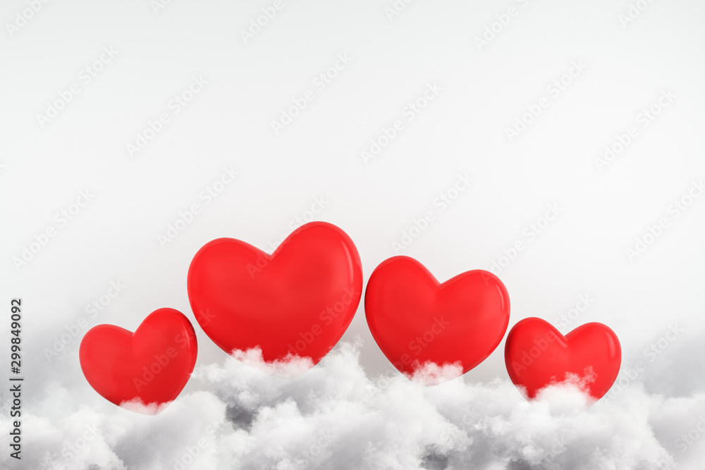 Creative red hearts on white background
