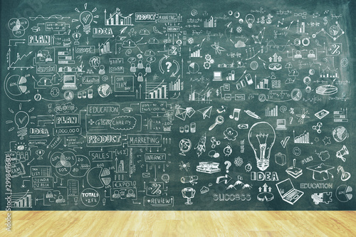 Business sketch on chalkboard wall