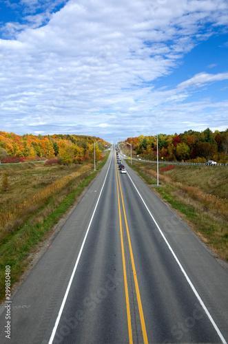 Modern Major Highway 50 in Quebec Canada During Fall Season