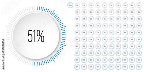 Set of circle percentage diagrams meters from 0 to 100 ready-to-use for web design, user interface UI or infographic with 3D concept - indicator with blue