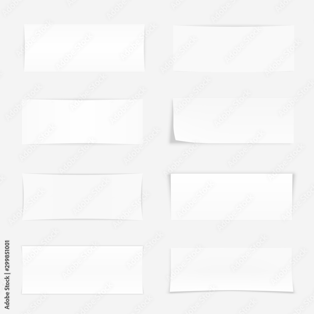 Vector set of 8 different paper sheets with shadows. Realistic empty white paper sheets on light grey background. It can be used as a mock up, templates, backgrounds for your own projects. EPS10 file. Vector set of 8 different paper sheets with shadows. Realistic empty white paper sheets on light grey background. It can be used as a mock up, templates, backgrounds for your own projects. EPS10 file.