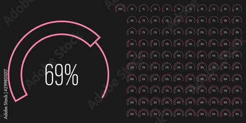 Set of circular sector percentage diagrams meters from 0 to 100 ready-to-use for web design, user interface UI or infographic - indicator with pink
