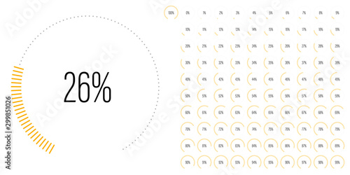 Set of circular sector percentage diagrams meters from 0 to 100 ready-to-use for web design, user interface UI or infographic - indicator with yellow