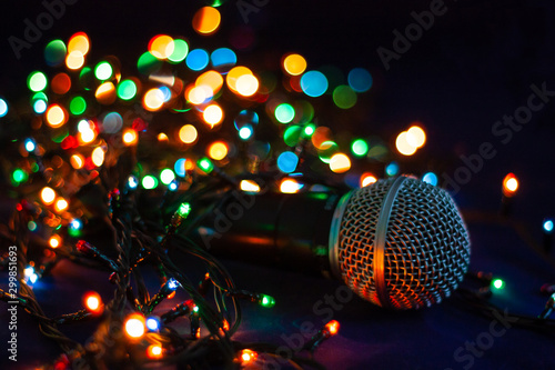 abstract background with lights with microphone