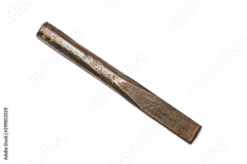 Used Cold Chisel isolated on a white background, hand tool used by tradespeople.
