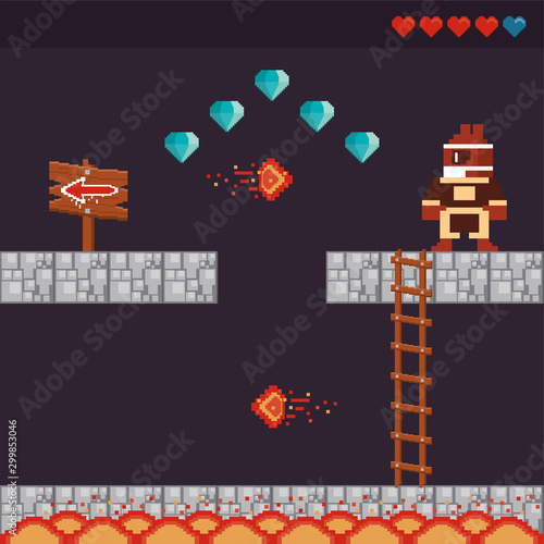 video game warrior in pixelated scene