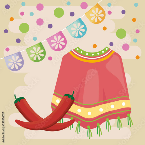 viva mexico celebration with poncho traditional and icons