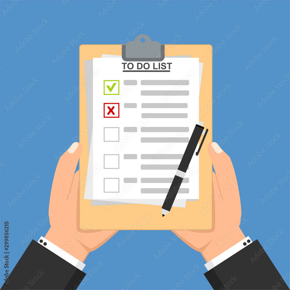 hand of businessman hold clipboard to do lists concept with pen vector illustration template hand of businessman hold clipboard to do lists concept with pen vector illustration template