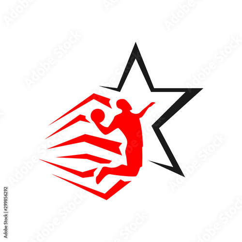 Handball vector sign logo. Abstract colorful silhouette of player Handball logo team template