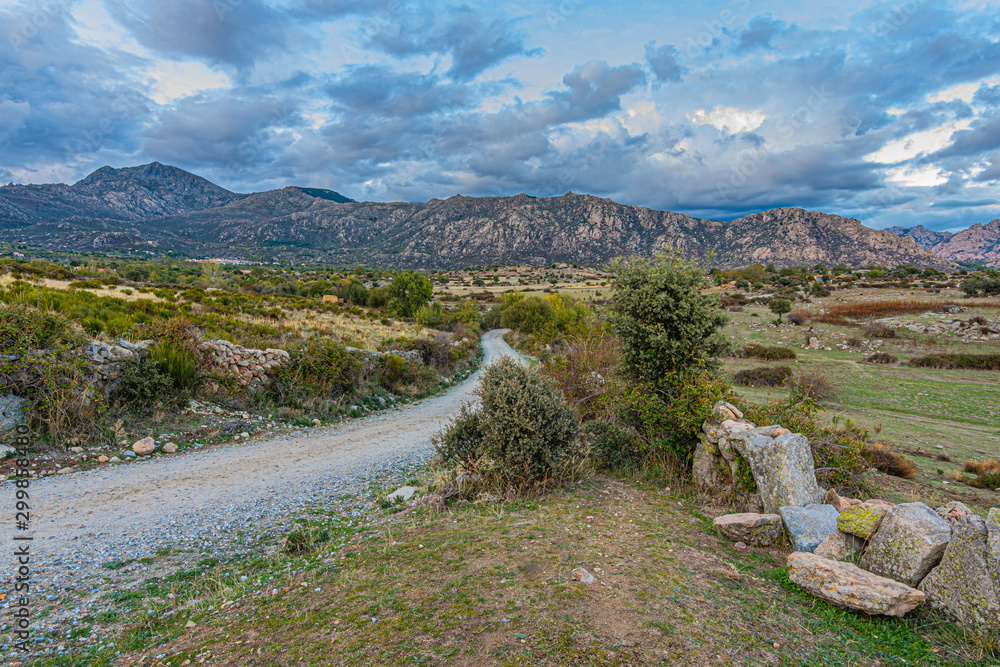 landscape of Guadarrama sierra a cloudy day. Spain