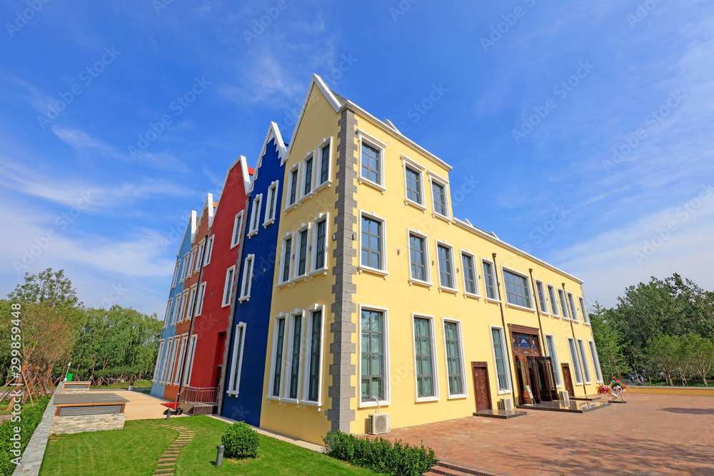 Holland style buildings in the park Holland style buildings in the park