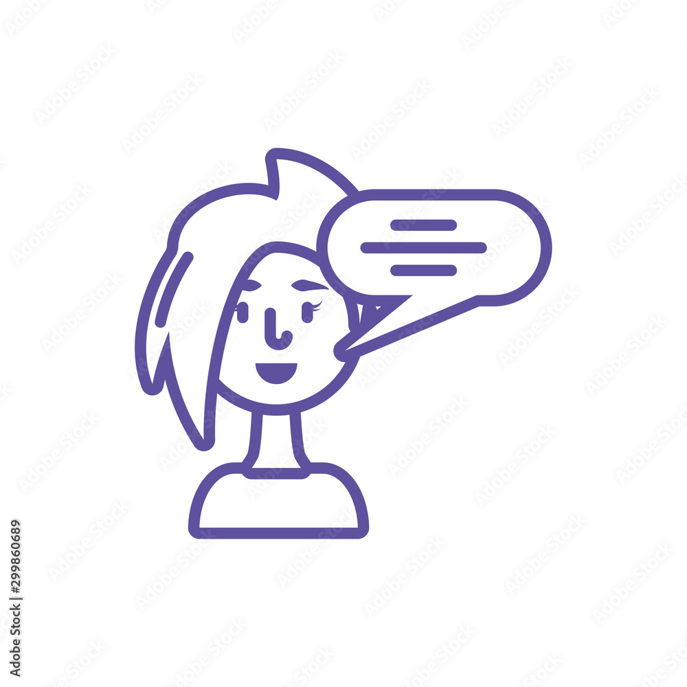 woman with speech bubble on white background