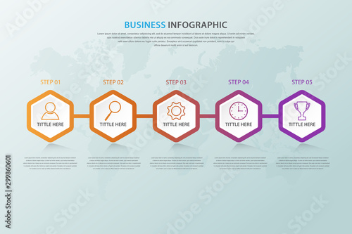 Business data visualization, Infographic element with icons and 6 options, Can be used for process, presentation, diagram, workflow layout, info graph, web design, Vector bussines template.