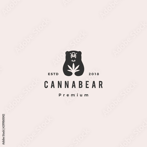 cannabear cannabis bear logo hipster retro vintage vector icon illustration