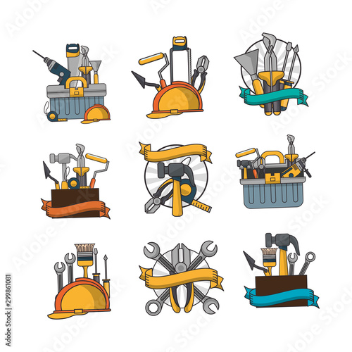 bundle of construction tools set icons