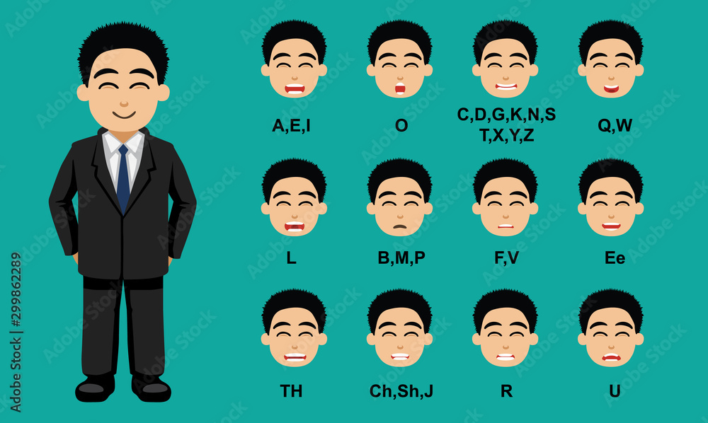 Asian Businessman Mouth Sync Talking Cartoon Vector Illustration Asian Businessman Mouth Sync Talking Cartoon Vector Illustration