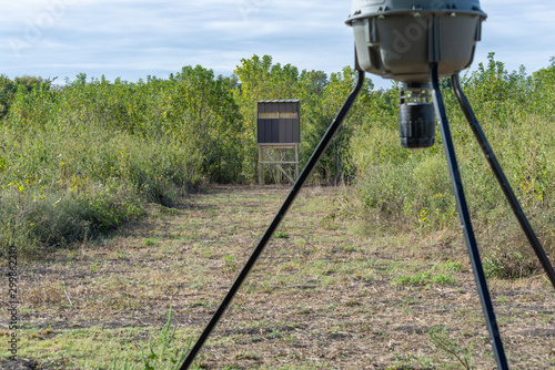 Deer feeder down range from deer blind in clearing
