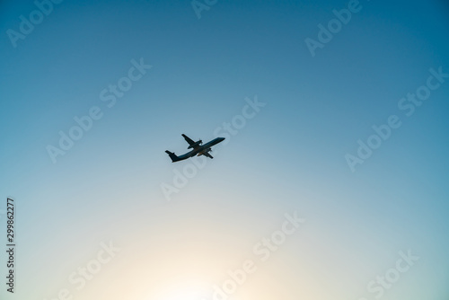 Passenger plane flying past
