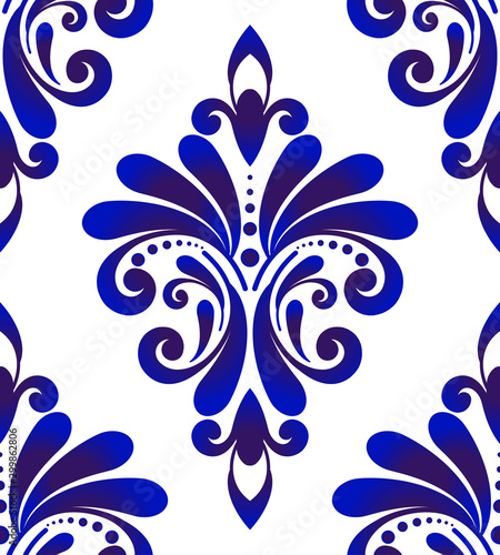 blue and white damask pattern