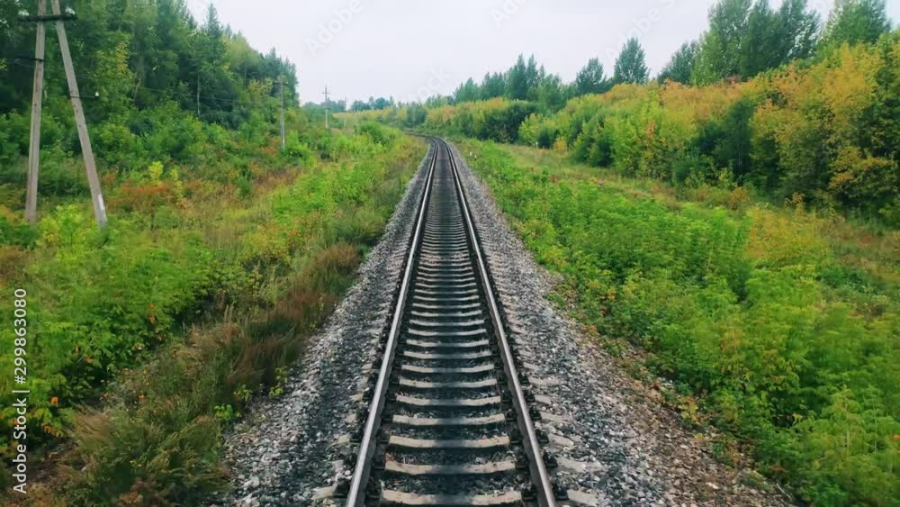 Riding along the railway across the forest Riding along the railway across the forest