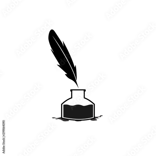 Feather pen ink and ink bottle icon illustration isolated vector sign symbol