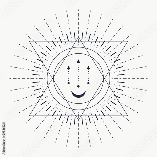 Mystical geometry symbol. Linear alchemy, occult, philosophical sign. For music album cover, poster, sacramental design. Astrology and religion concept.