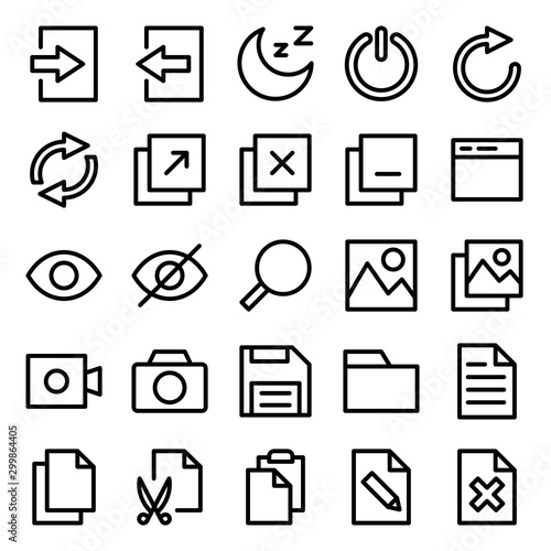 set of basic user interface icons with simple outline style, vector eps 10 