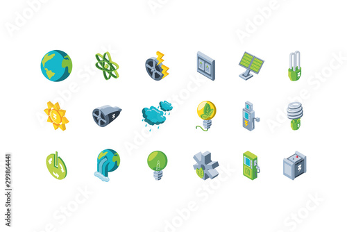 set of icons renewable energy on white background
