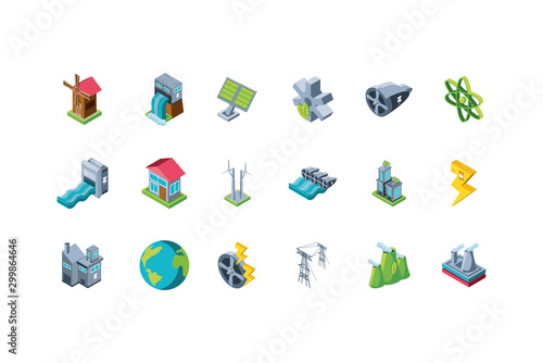 set of icons renewable energy on white background