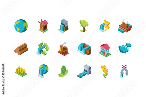 set of icons renewable energy on white background