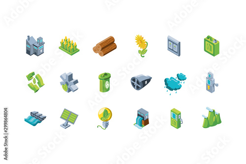 set of icons renewable energy on white background