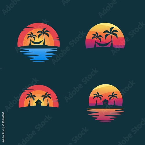 Set beach logo design vector illustration