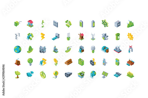 set of icons renewable energy on white background