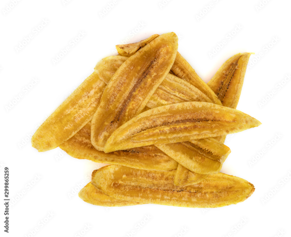 sweet banana crisps  isolated on white background